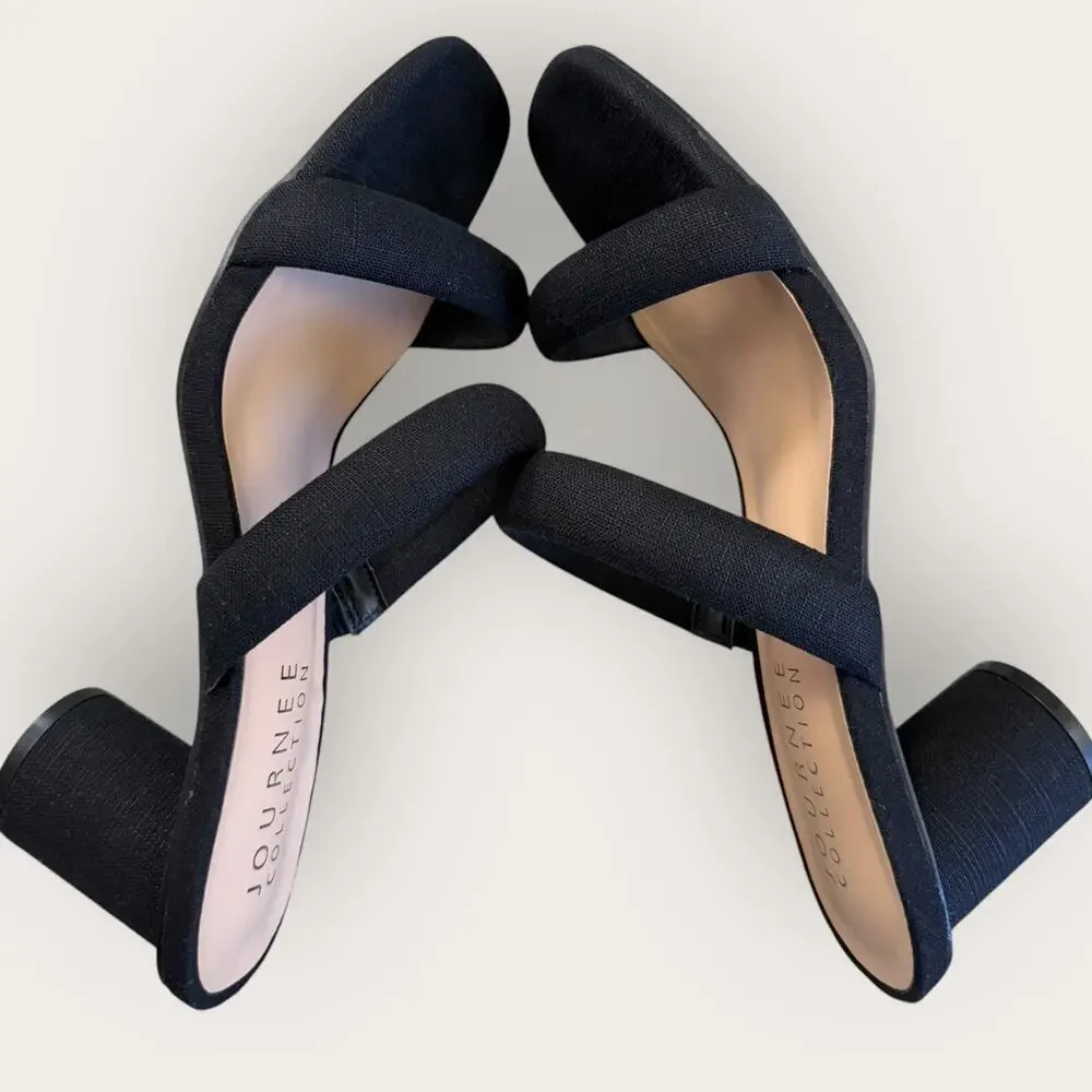 Journee Collection Fabric Double Strap Block Heel Slip On Sandals Size 10 Black - Picture 6 of 12